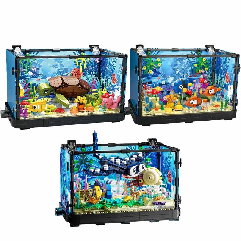 Marine Aquarium Aquascape - Aquarium-Baustein-Set mit Licht, Aquarium, Meeresschildkröte, Baustein-Spielzeug